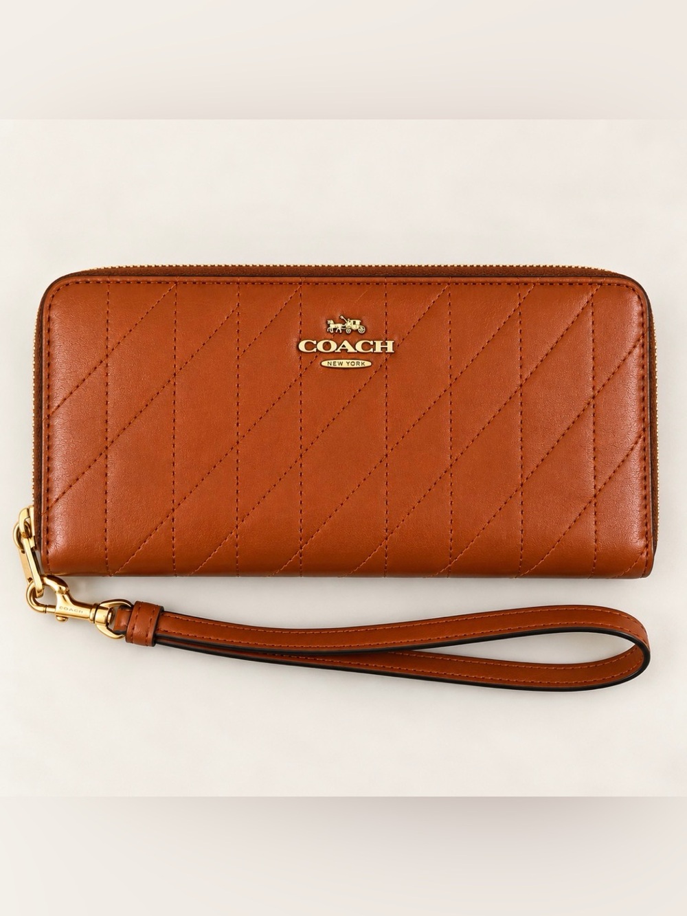 Coach Long Zip Around Wallet Cinnamon Quilted Leather CEL63